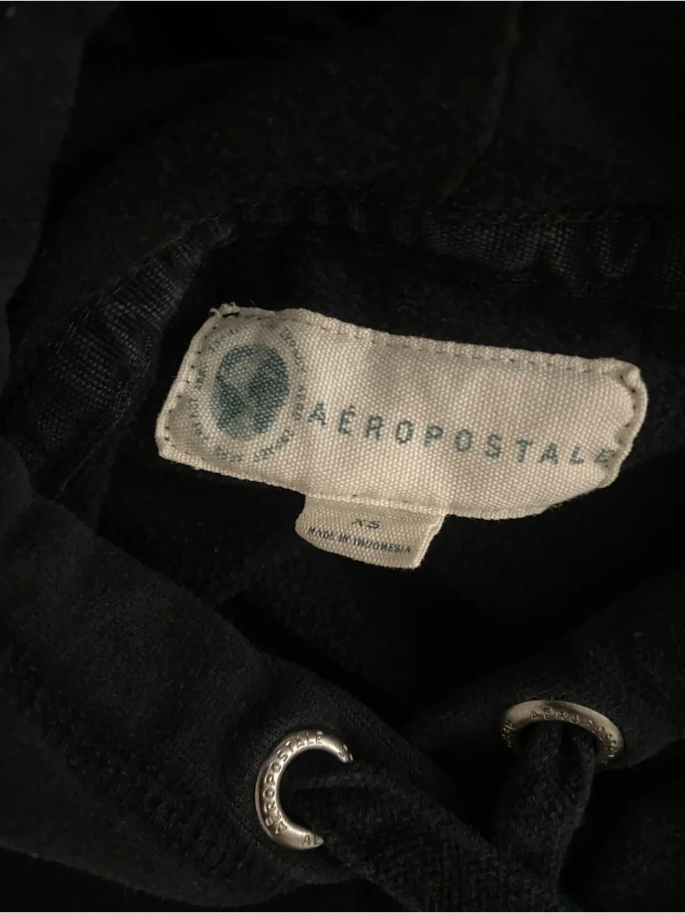 Aeropostale Men's Black Crewneck Hoodie with White Script Logo
